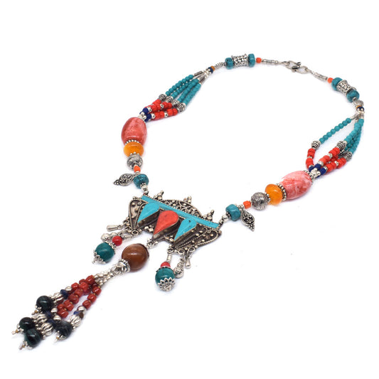 Nepali Necklace Turquoise Coral Gemstone Tibetan Fashion Jewelry 18" NEC-5185