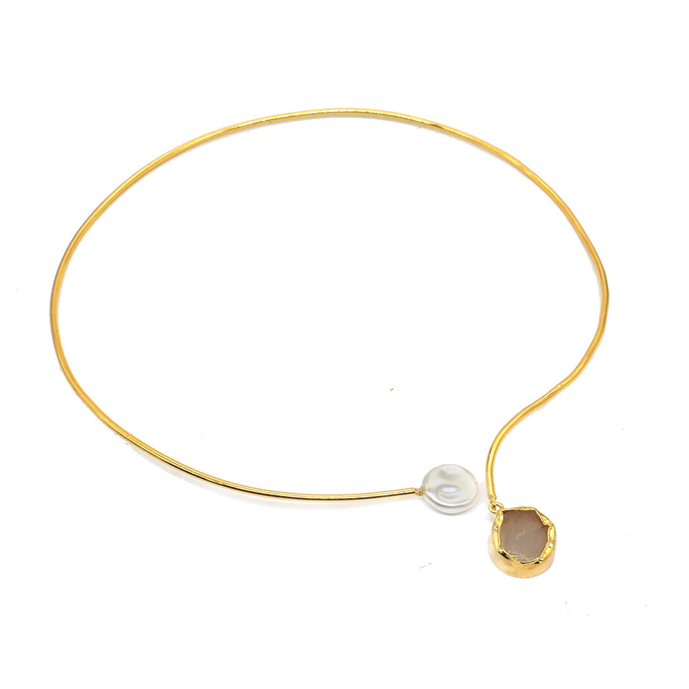 Rosenquarz-Perlen-Choker-Halskette, Muttertagsgeschenk, vergoldeter Schmuck, 45,7 cm (18 Zoll), NEC-5186 