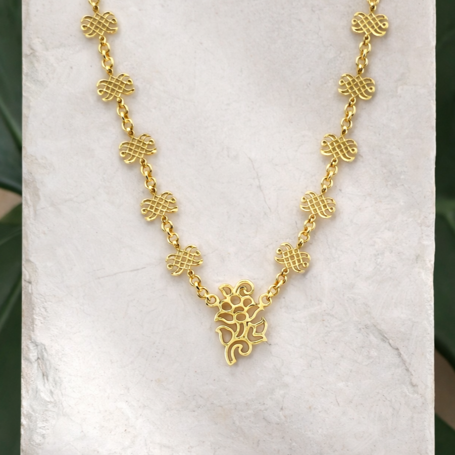 Gold Floral Charm Necklace Delicate Chain Minimal Traditional Elegant Jewelry NEC02-GLD