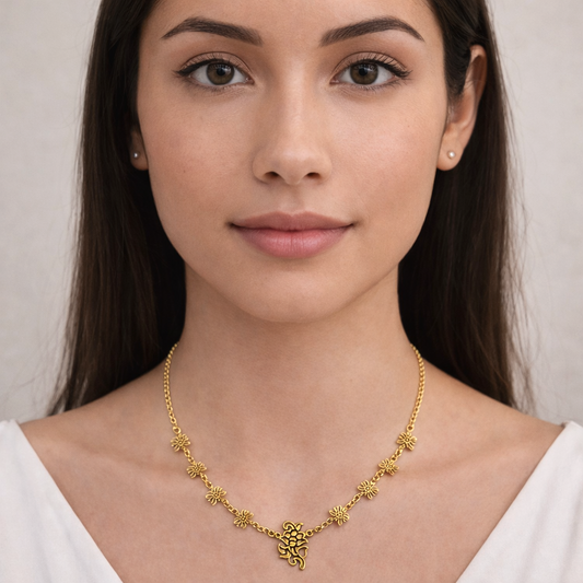 Gold Floral Charm Necklace Delicate Chain Minimal Traditional Elegant Jewelry NEC02-GLD