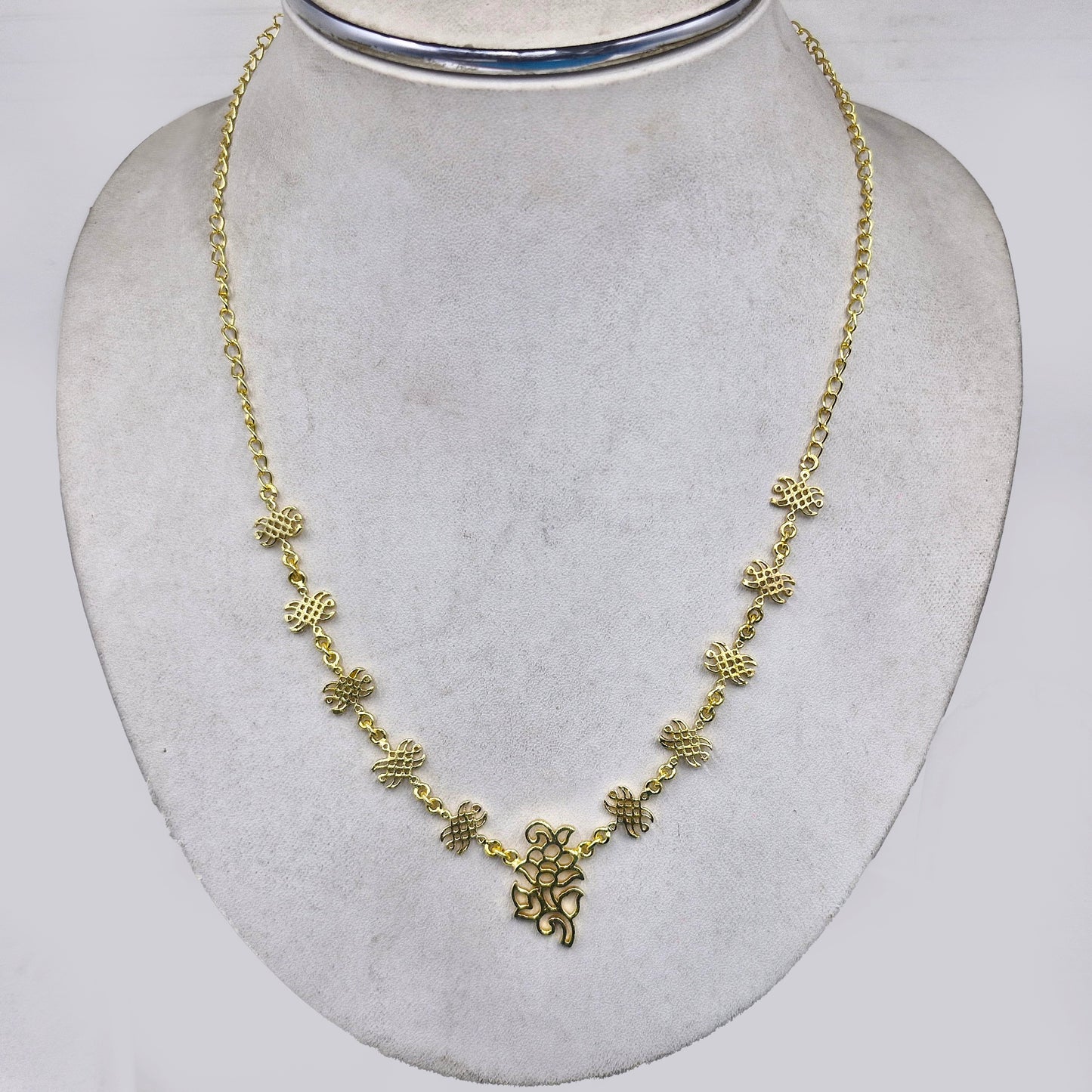 Gold Floral Charm Necklace Delicate Chain Minimal Traditional Elegant Jewelry NEC02-GLD