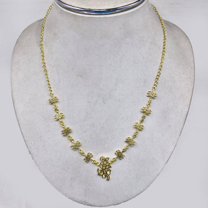 Gold Floral Charm Necklace Delicate Chain Minimal Traditional Elegant Jewelry NEC02-GLD