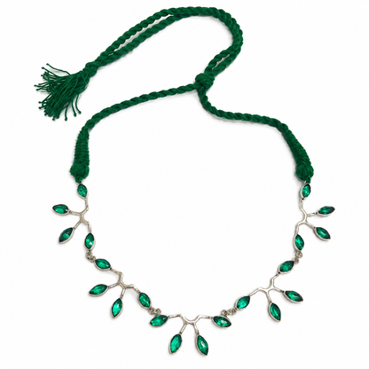 Green Leaf Necklace Boho Vine Pendant Handmade Thread Jewelry NEC06-SLV-LGQ20