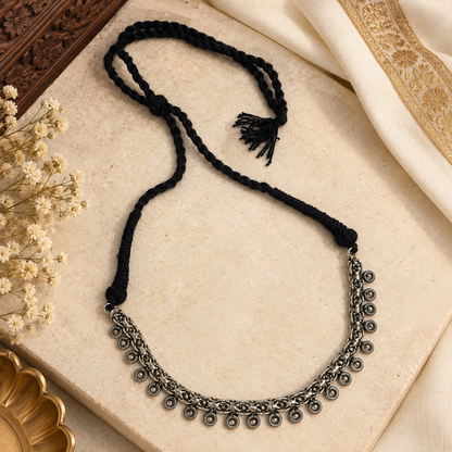 Black Thread Necklace Oxidized Silver Tribal Choker Statement Jewelry NEC07-SLV-PLN