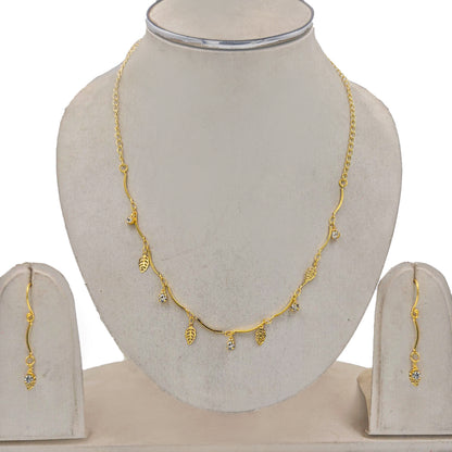 Gold Leaf Charm Necklace & Drop Earrings Set for Women NECEAR02-GLD