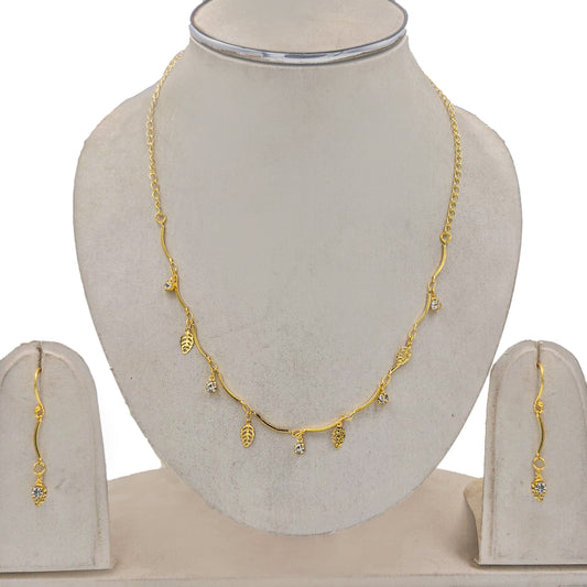 Gold Leaf Charm Necklace & Drop Earrings Set for Women NECEAR02-GLD