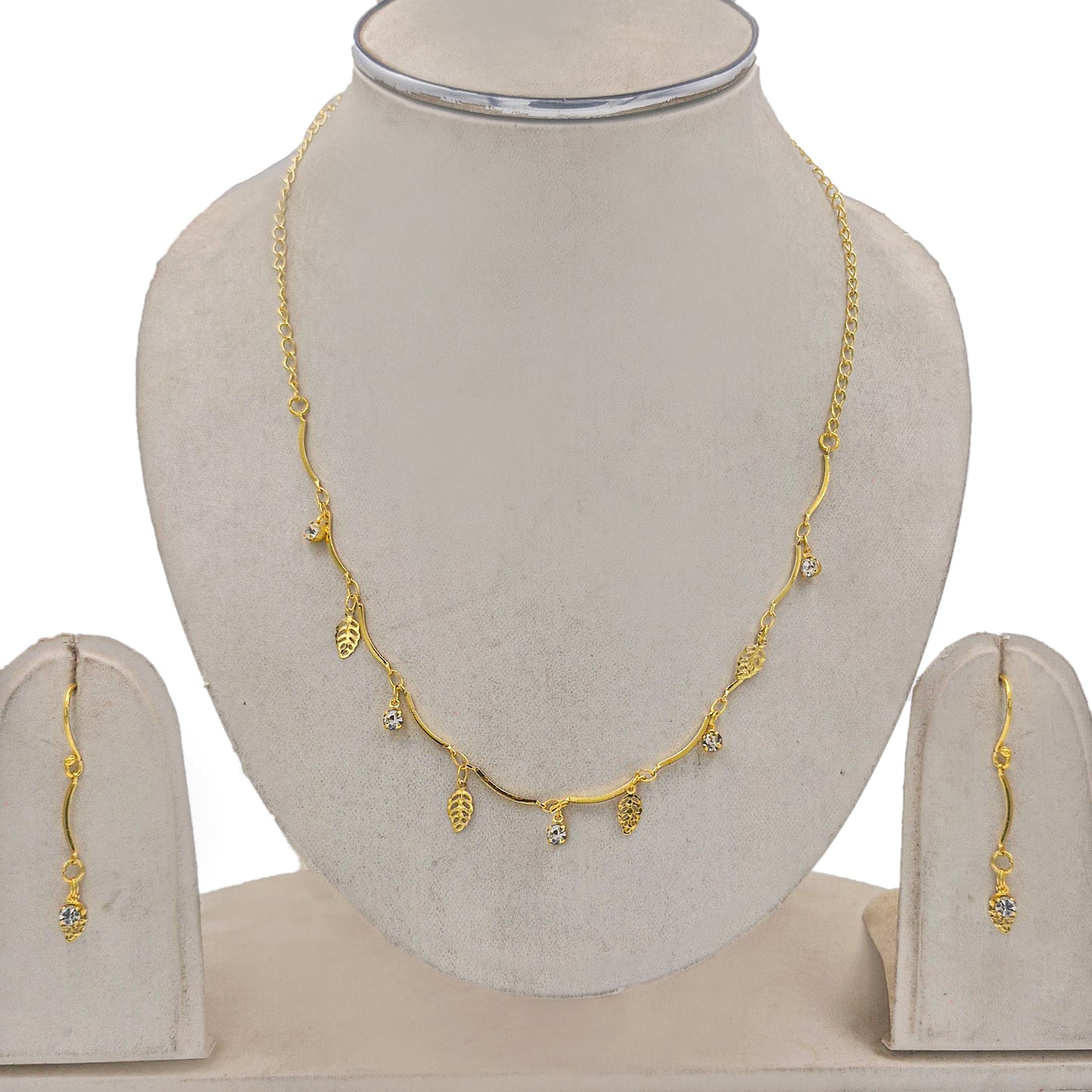 Gold Leaf Charm Necklace & Drop Earrings Set for Women NECEAR02-GLD