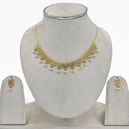 Gold Filigree Fringe Necklace & Earrings Set for Women NECST03-GLD