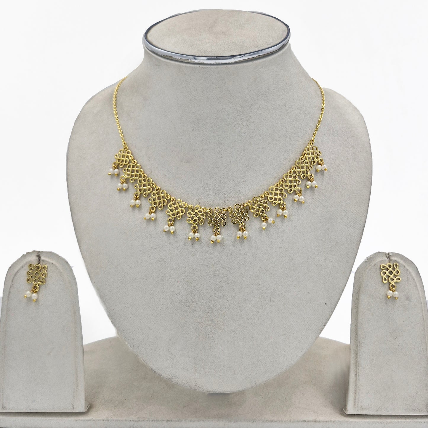 Gold Filigree Fringe Necklace & Earrings Set for Women NECST03-GLD