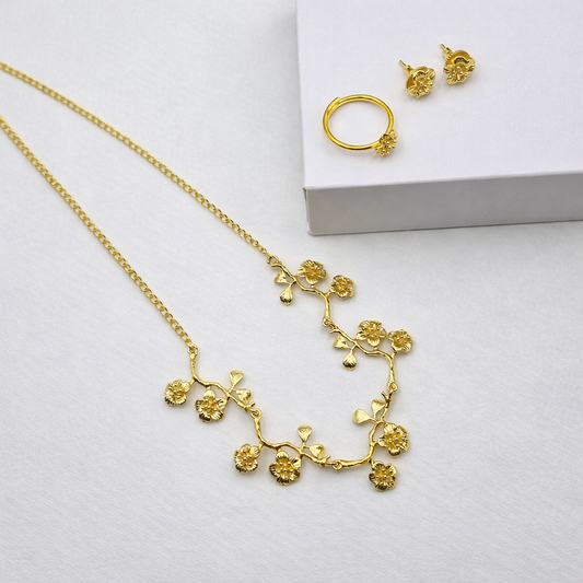 Gold Floral Necklace Set Elegant Minimal Designer Jewelry for Women