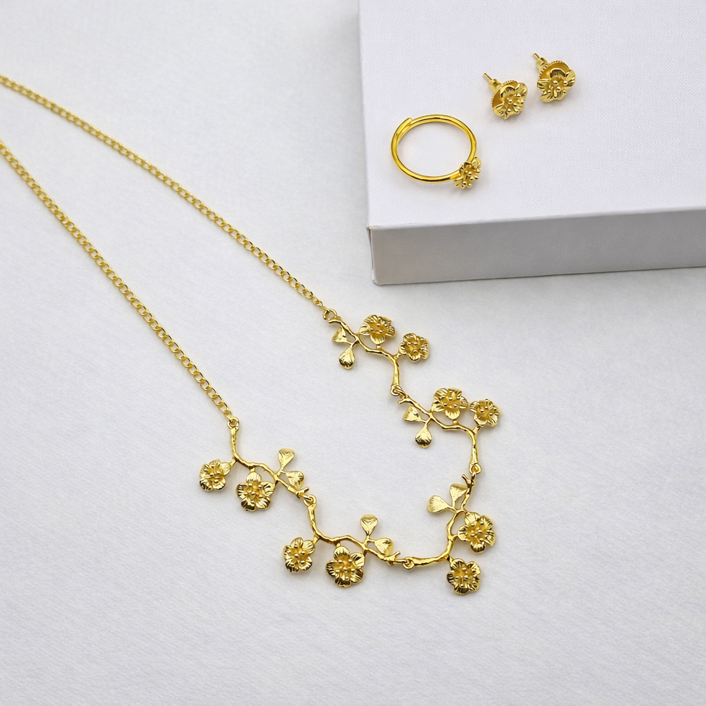 Gold Floral Necklace Set Elegant Minimal Designer Jewelry for Women