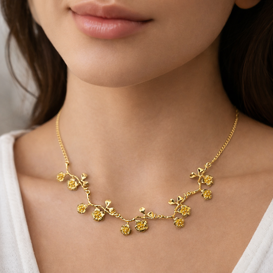 Gold Floral Necklace Set Elegant Minimal Designer Jewelry for Women