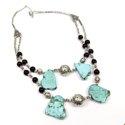 Tibetan Turquoise Black Onyx Beaded Necklace Ethnic Jewelry 18 NEC-1298