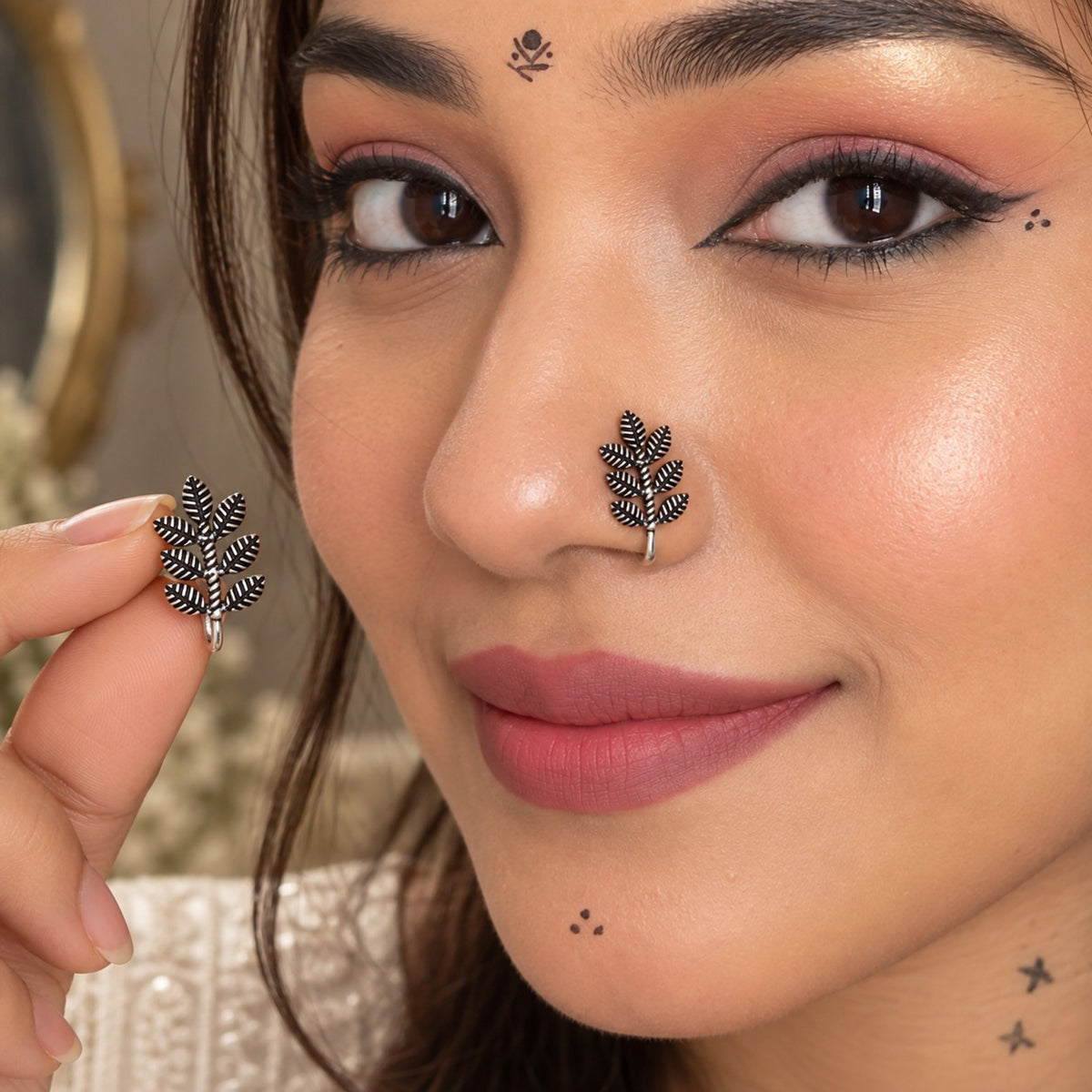Leaf Septum Antique Silver Plated Leaf Nose Ring Aesthetic Look NR-01