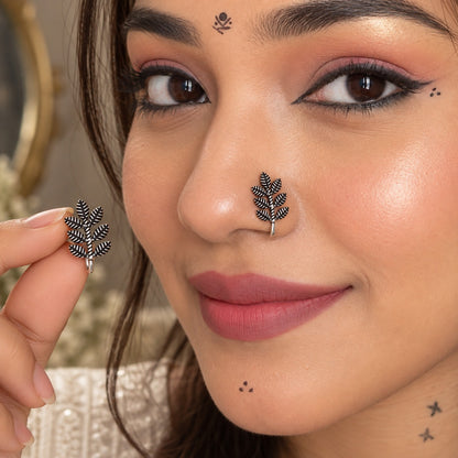Leaf Septum Antique Silver Plated Leaf Nose Ring Aesthetic Look NR-01