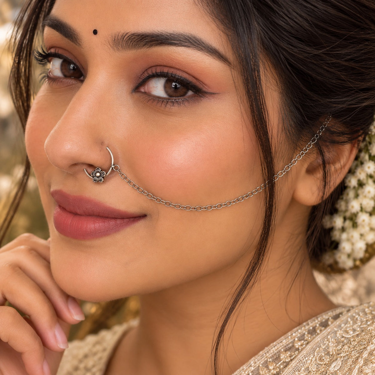Big Septum Nose Ring Silver Plated Antique Nose Ring With Chain NR-03