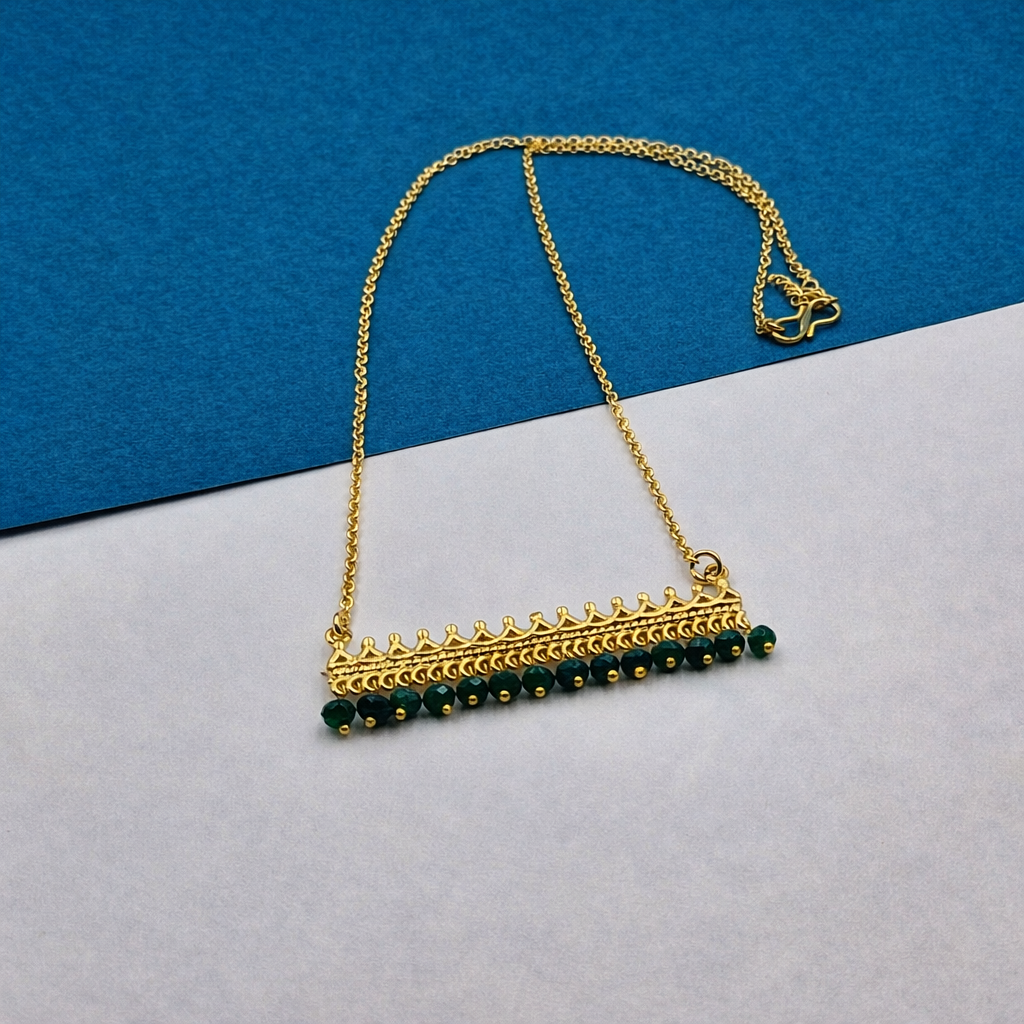 Gold Bar Pendant Necklace Beaded Fringe Detail Minimal Statement Jewelry PCH02-GLD