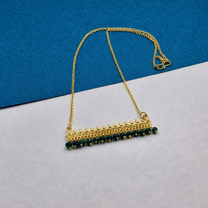 Gold Bar Pendant Necklace Beaded Fringe Detail Minimal Statement Jewelry PCH02-GLD