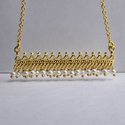 Gold Bar Pendant Necklace Beaded Fringe Detail Minimal Statement Jewelry PCH02-GLD