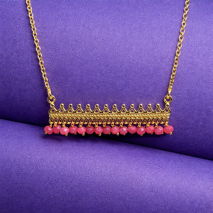 Gold Bar Pendant Necklace Beaded Fringe Detail Minimal Statement Jewelry PCH02-GLD