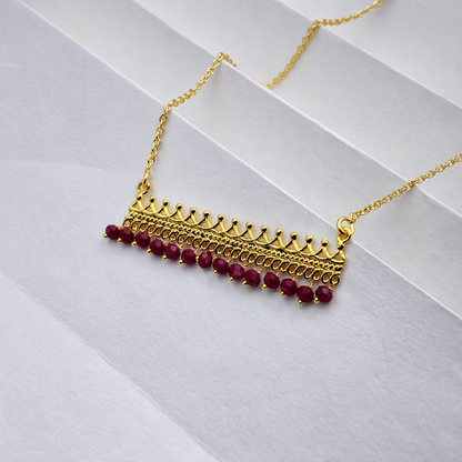Gold Bar Pendant Necklace Beaded Fringe Detail Minimal Statement Jewelry PCH02-GLD