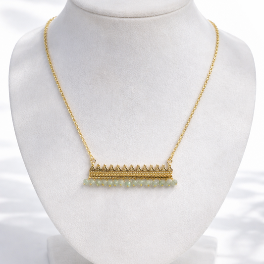 Gold Bar Pendant Necklace Beaded Fringe Detail Minimal Statement Jewelry PCH02-GLD
