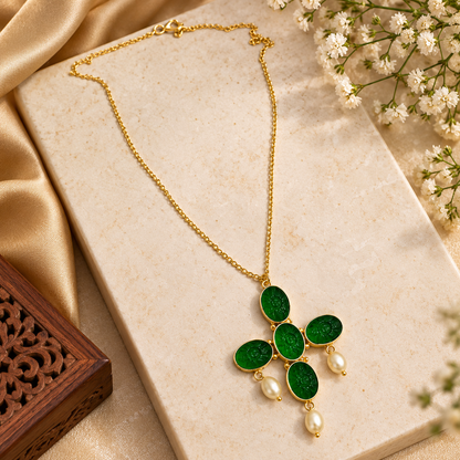 Chrome Diopside Pearl Cross Necklace Gold Plated Jewelry PCH08-GLD-LCD04