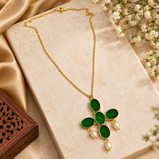 Chrome Diopside Pearl Cross Necklace Gold Plated Jewelry PCH08-GLD-LCD04