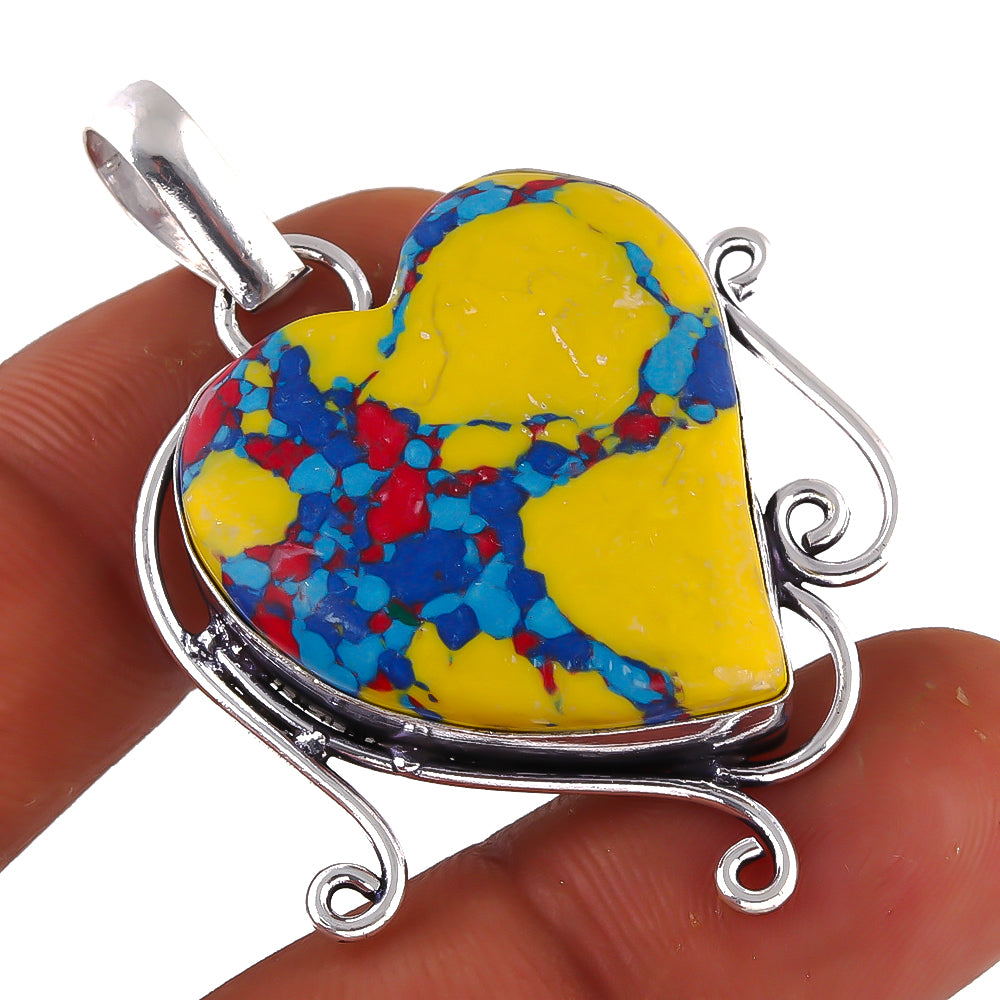 Gift For Beloved Mosaic Jasper Gemstone Handmade Heart Jewelry Pendant 1.5 PEN-5906