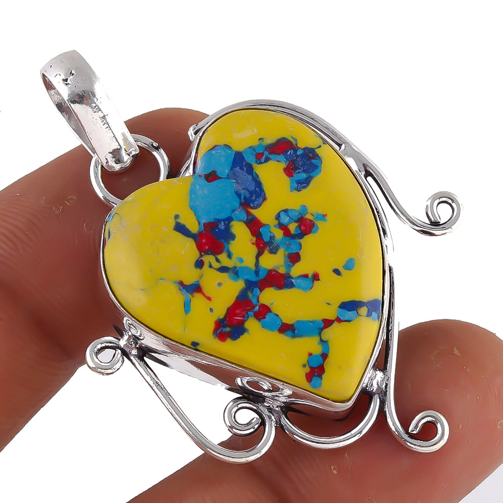 Gift For Beloved Mosaic Jasper Gemstone Handmade Heart Jewelry Pendant 1.5 PEN-5906