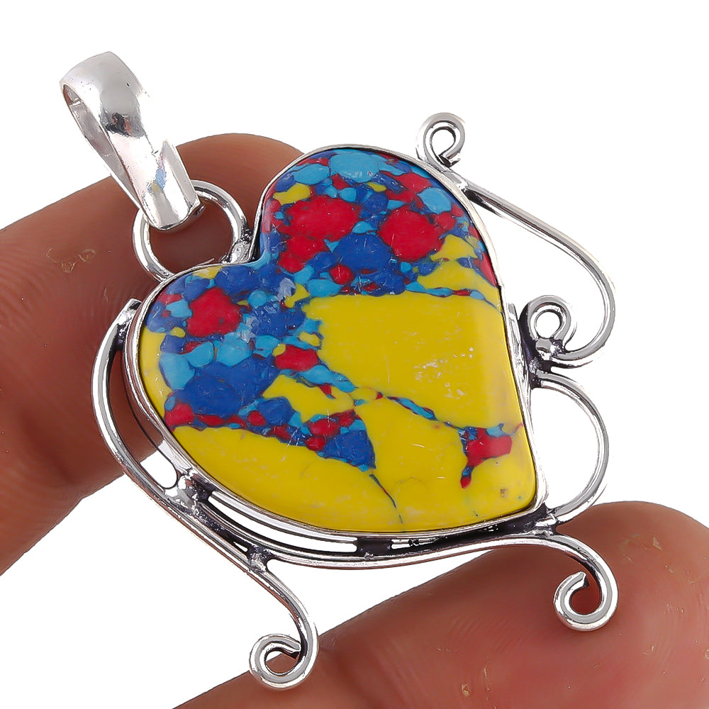 Gift For Beloved Mosaic Jasper Gemstone Handmade Heart Jewelry Pendant 1.5 PEN-5906