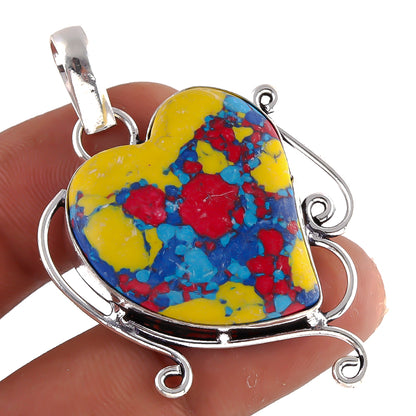 Gift For Beloved Mosaic Jasper Gemstone Handmade Heart Jewelry Pendant 1.5 PEN-5906