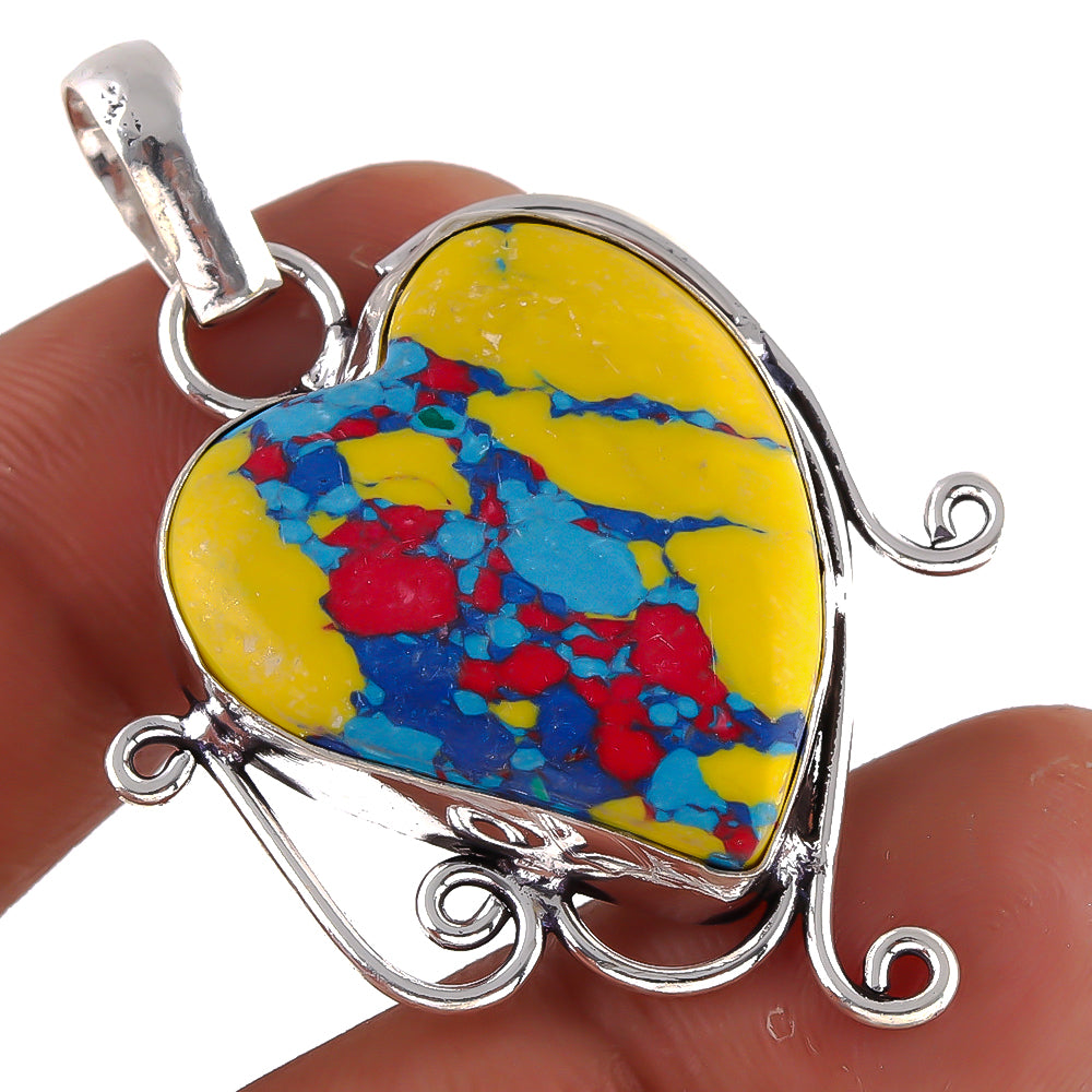 Gift For Beloved Mosaic Jasper Gemstone Handmade Heart Jewelry Pendant 1.5 PEN-5906