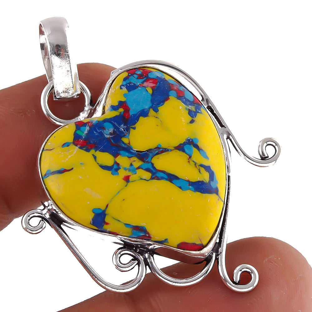 Gift For Beloved Mosaic Jasper Gemstone Handmade Heart Jewelry Pendant 1.5 PEN-5906