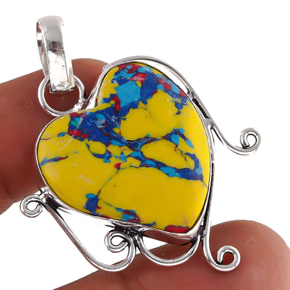 Gift For Beloved Mosaic Jasper Gemstone Handmade Heart Jewelry Pendant 1.5 PEN-5906