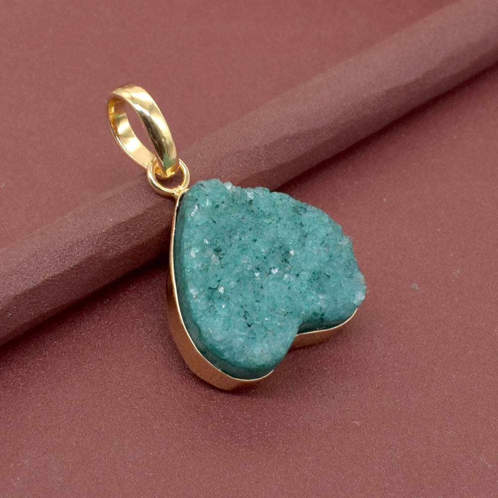 Green Dyed Sugar Druzy Pendant Gold Plated Fashion Jewelry Pendant 2" PEN-8608