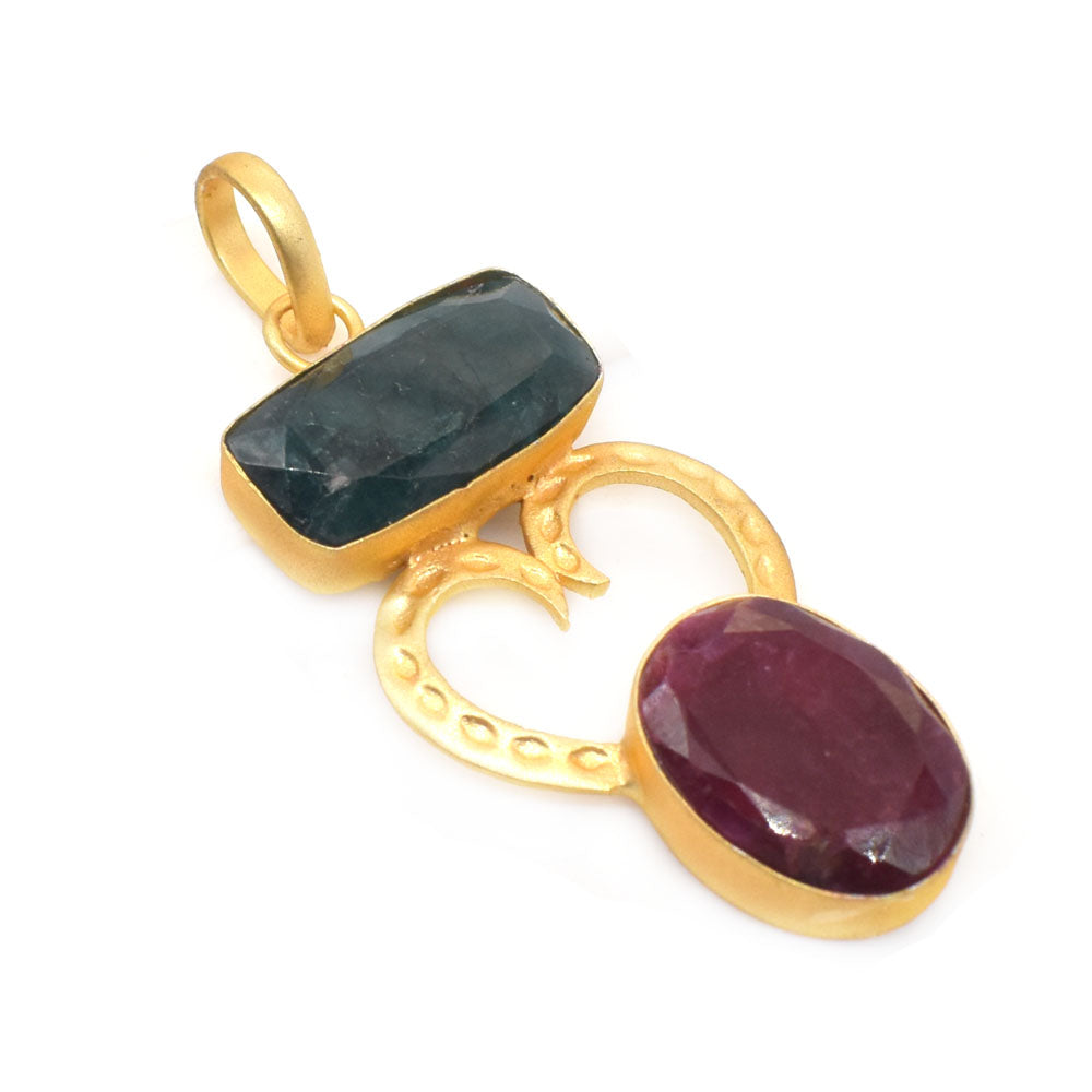 Im Labor hergestellter Smaragd-Rubin-Anhänger in Herzform, vergoldet, Valentinstag, 5 cm (2 Zoll), PEN-11213 