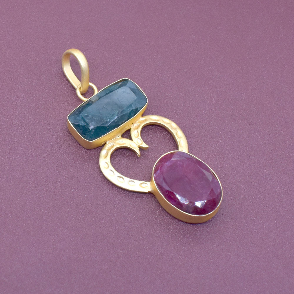 Im Labor hergestellter Smaragd-Rubin-Anhänger in Herzform, vergoldet, Valentinstag, 5 cm (2 Zoll), PEN-11213 