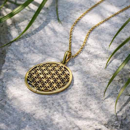Gold Mandala Pendant Necklace Sacred Geometry Round Charm Minimal Jewelry PEN01-PLN