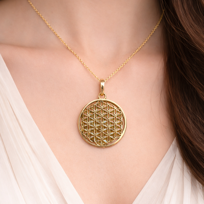 Gold Mandala Pendant Necklace Sacred Geometry Round Charm Minimal Jewelry PEN01-PLN