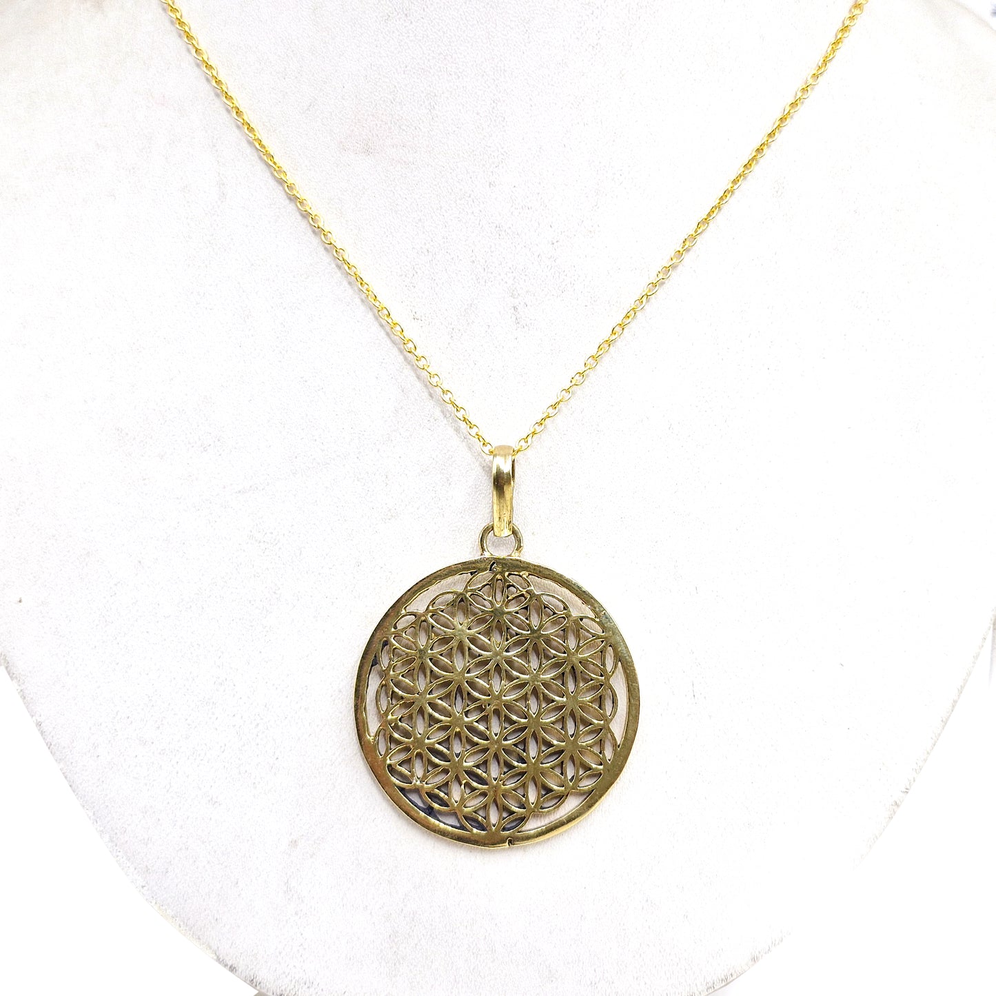 Gold Mandala Pendant Necklace Sacred Geometry Round Charm Minimal Jewelry PEN01-PLN