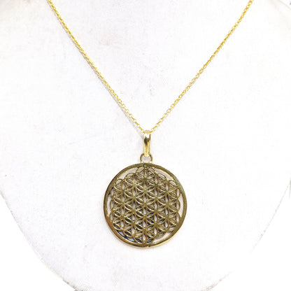 Gold Mandala Pendant Necklace Sacred Geometry Round Charm Minimal Jewelry PEN01-PLN