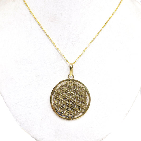 Gold Mandala Pendant Necklace Sacred Geometry Round Charm Minimal Jewelry PEN01-PLN