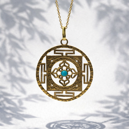 Brass Statement Pendant Necklace Geometric Round Design Vintage Style Jewelry PEN02-BRS