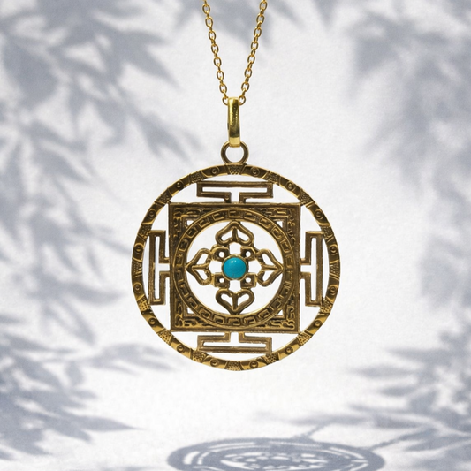 Brass Statement Pendant Necklace Geometric Round Design Vintage Style Jewelry PEN02-BRS