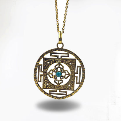 Brass Statement Pendant Necklace Geometric Round Design Vintage Style Jewelry PEN02-BRS