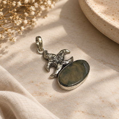 Natural Moss Agate Pendant Silver Tone Boho Statement Jewelry PEN101-SLV-NMAG01