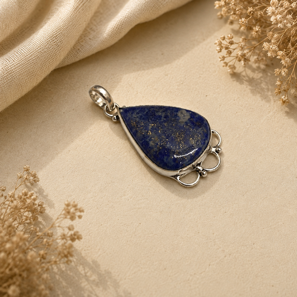 Natural Lapis Lazuli Teardrop Pendant Oxidized Silver Boho Jewelry PEN109-SLV-NLLZ01