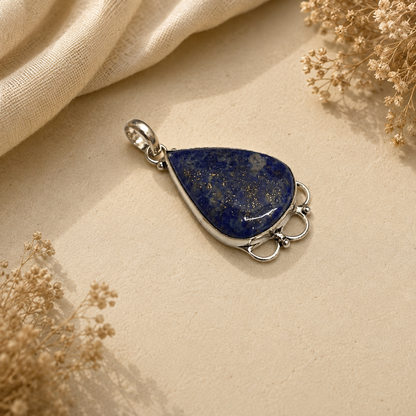 Natural Lapis Lazuli Teardrop Pendant Oxidized Silver Boho Jewelry PEN109-SLV-NLLZ01
