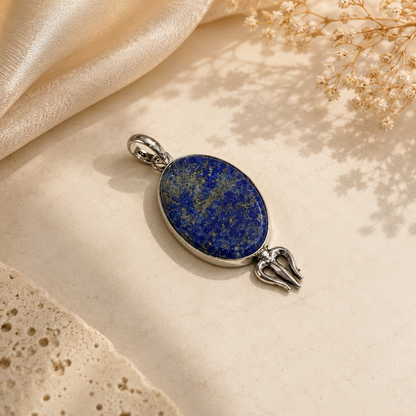 Natural Lapis Lazuli Oval Pendant Oxidized Silver Boho Jewelry PEN110-SLV-NLLZ01
